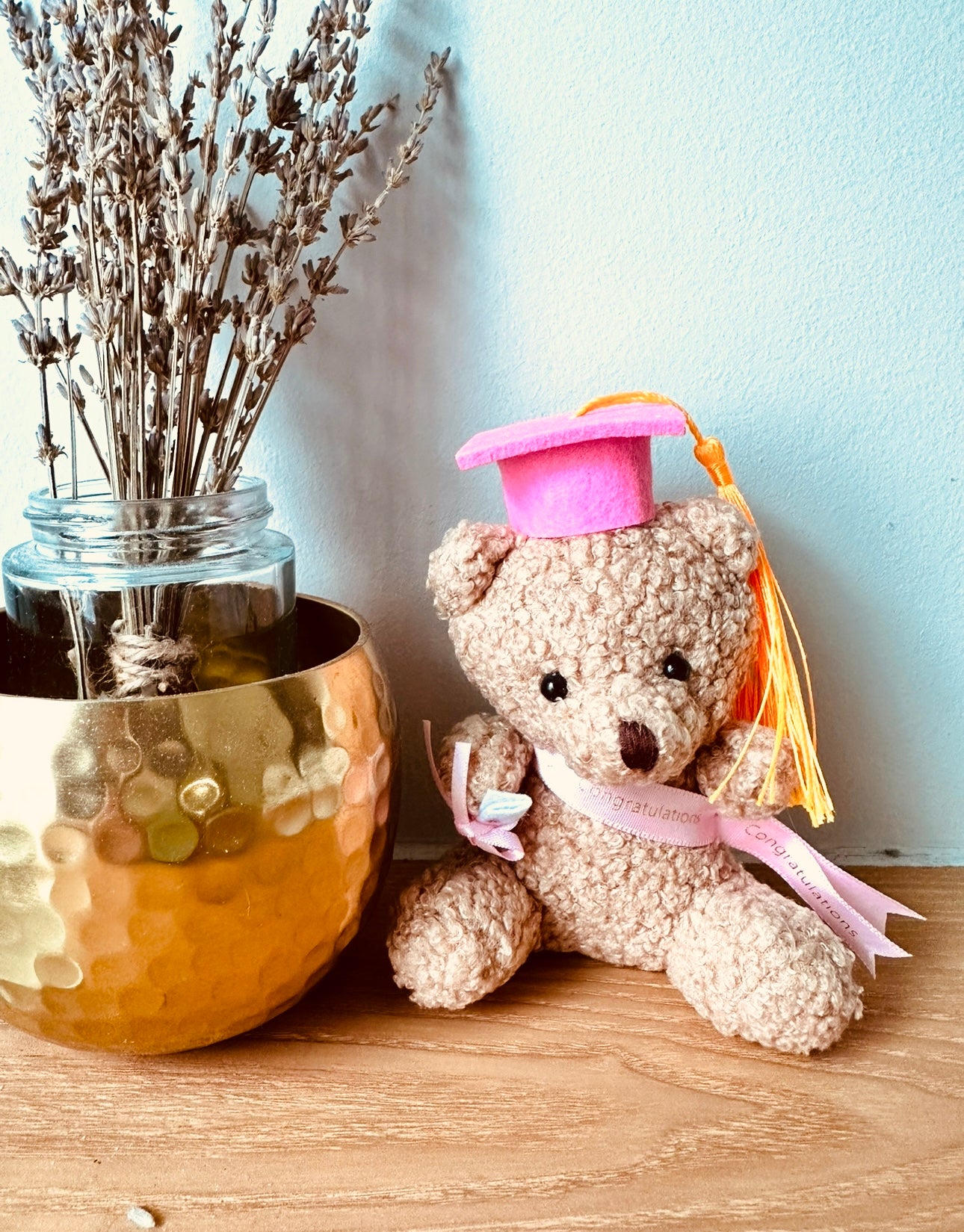 Graduation Blue Baby’s breath bouquet Bear